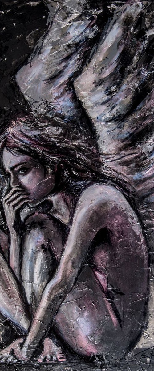 "Fallen Angel ",Original Acrylic painting on canvas,large format 60x90x3cm by Elena Kraft