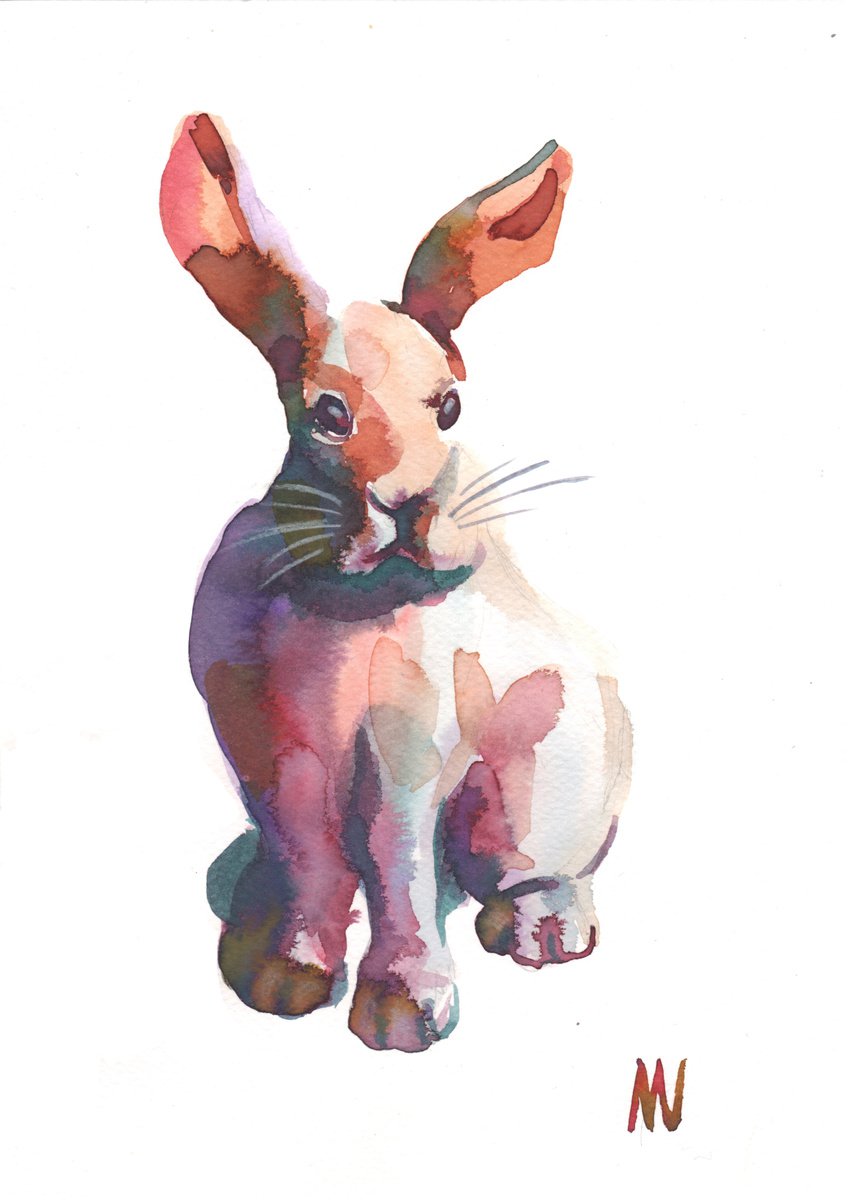 Bunny.3- ORIGINAL WATERCOLOR ANIMAL PAINTING. by Mag Verkhovets