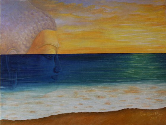 Gautam Buddha in Meditation - Unifying sea and sky