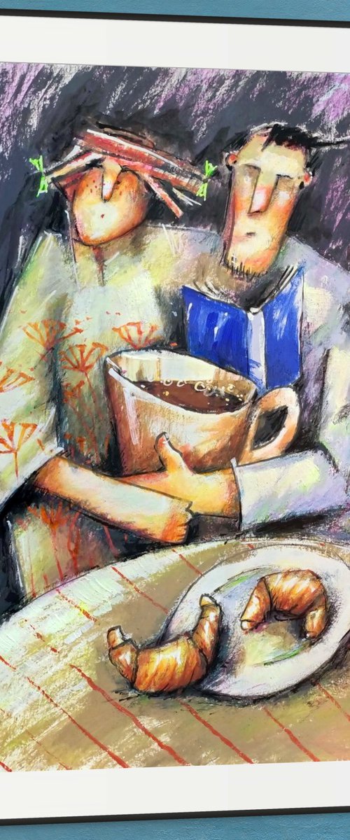 Jumbo Coffee and Two Croissants by Evgen Semenyuk