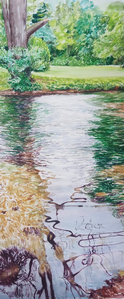 Watercolor river painting by Jelena Milojevic