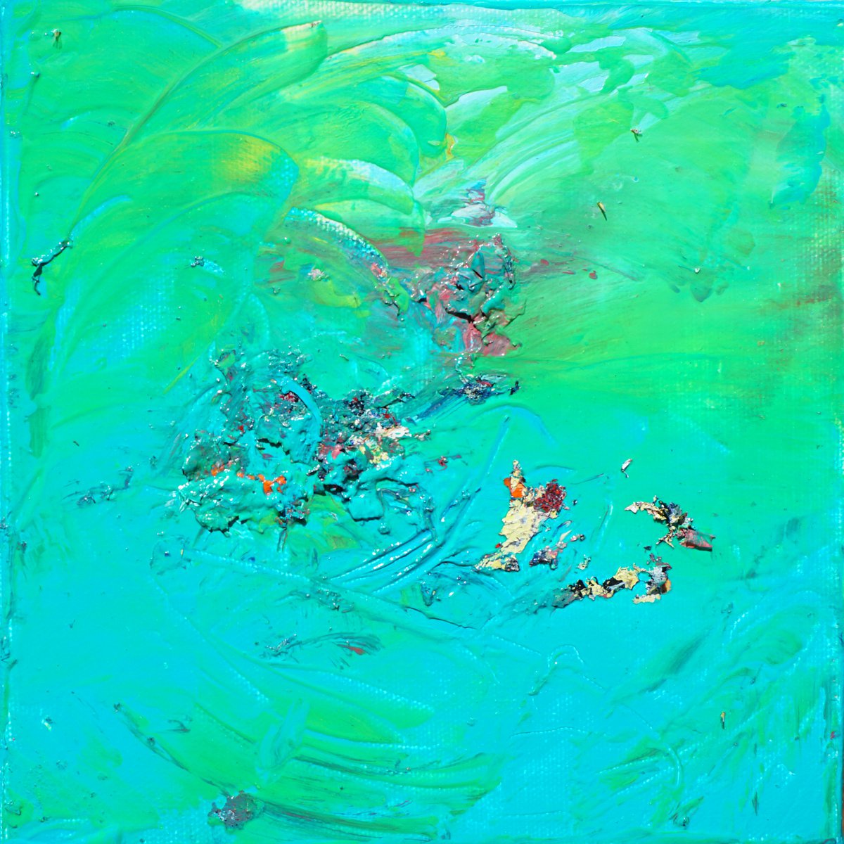 Abstract Oil Painting By Jelena B, 8 X 8, Happy Tile Mighty Emerald, Original Artwork