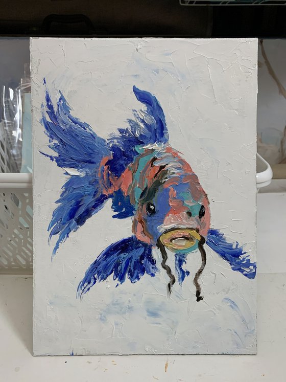 Blue whimsical Koi fish.
