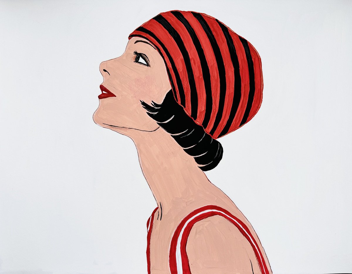 Impressionistic Portrait Painting By Irina Anis, 20 X 15, Happy Girl In Red 4, Original Artwork