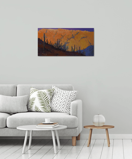 Saguaros in Desert, Evening