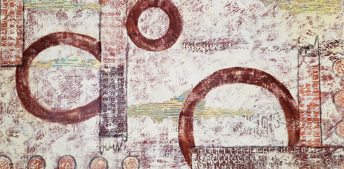 Abstract Painting By Cathy Maiorano, 30 X 15, Leather And Rust, Original Artwork