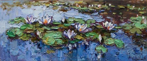 RESERVED Water Lilies - Original  impasto Oil painting