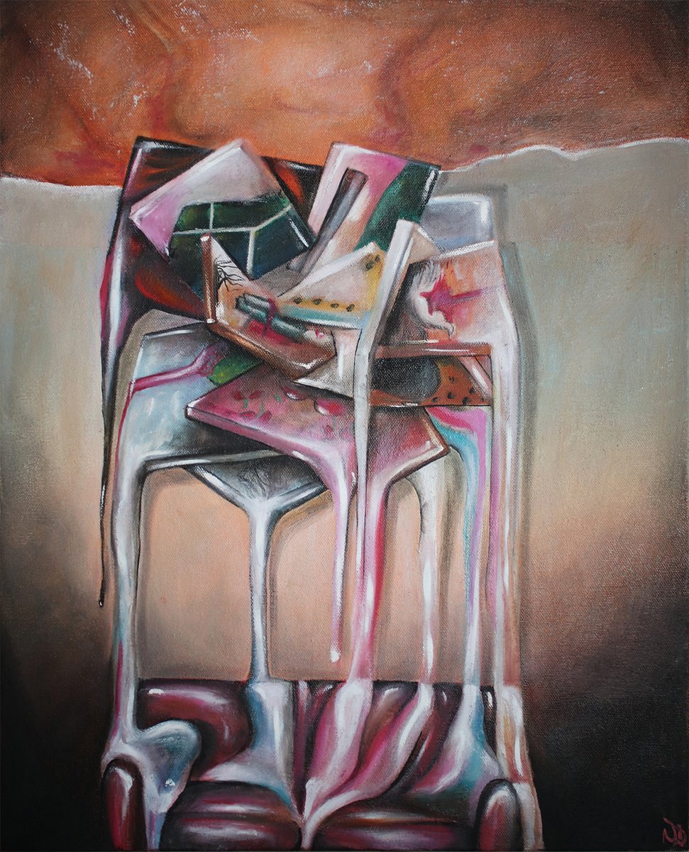 Surrealistic Botanical Oil Painting By Vanessa T Stefanova, 16 X 20", Waterfall Thoughts, Original Artwork