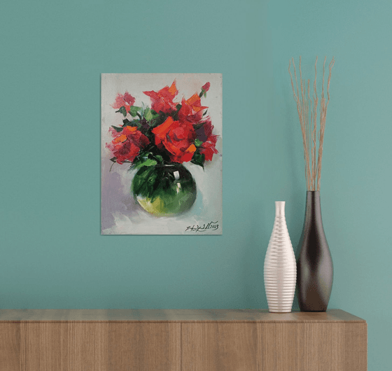 Red roses  (30x40cm, oil painting, ready to hang)