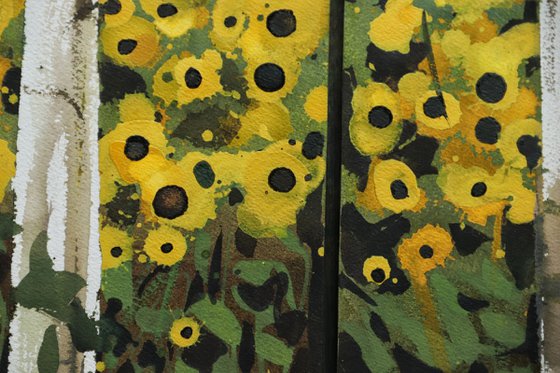 Sunflowers composed with trees