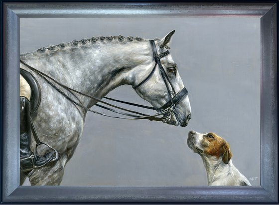 Horse and foxhound equestrian