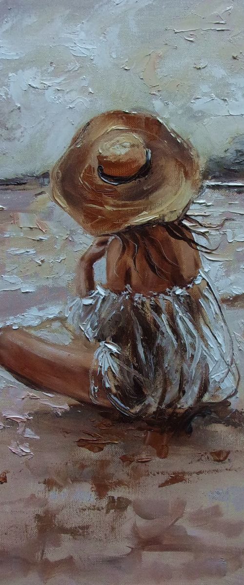 " MAGIC PLACES ... " III  original painting SEA palette knife GIFT by Monika Luniak