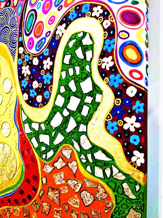 2 pieces 200х100 cm Abstract painting large wall art colorful vivid relief Klimt inspired diptych