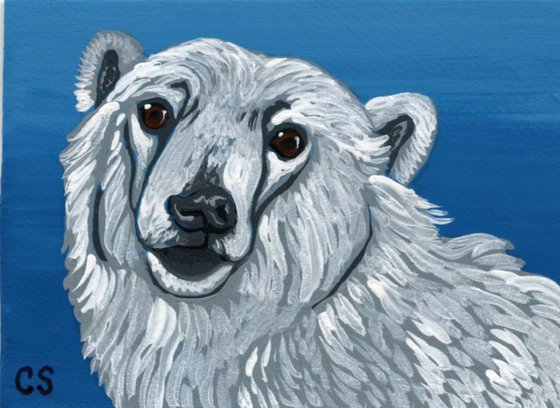 ACEO ATC Original Miniature Painting Polar Bear Wildlife Art-Carla Smale