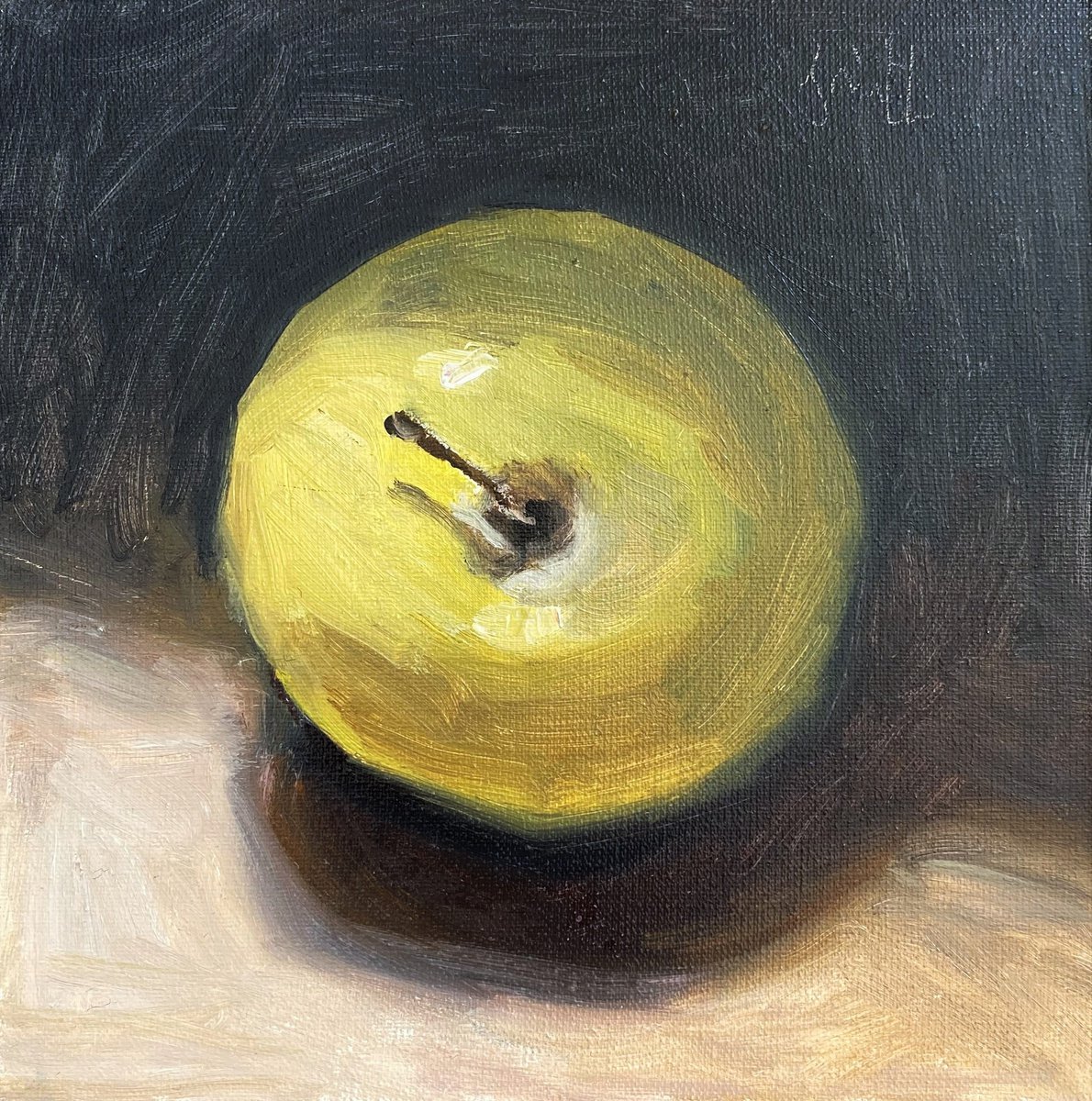 Green Apple oil classical still life. Everyday sized works. by Jackie Smith
