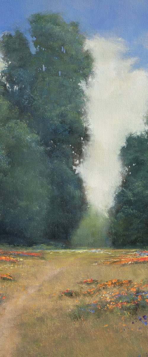 Wildflower Path 210711, flower field impressionist landscape oil painting by Don Bishop