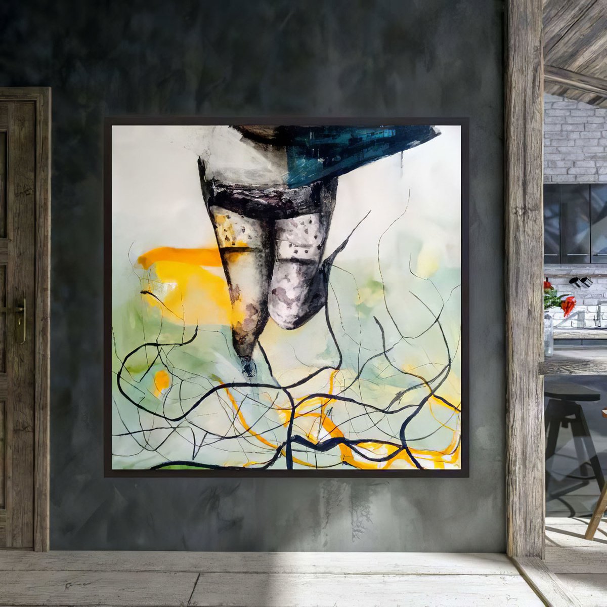 Expressive Portrait Painting By Gugi Goo, 57 X 57, Narativa De Batalha 20, Original Artwork