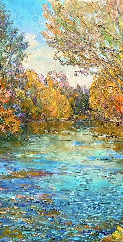 Crimson Autumn by the River by Aleksandr Dubrovskyy