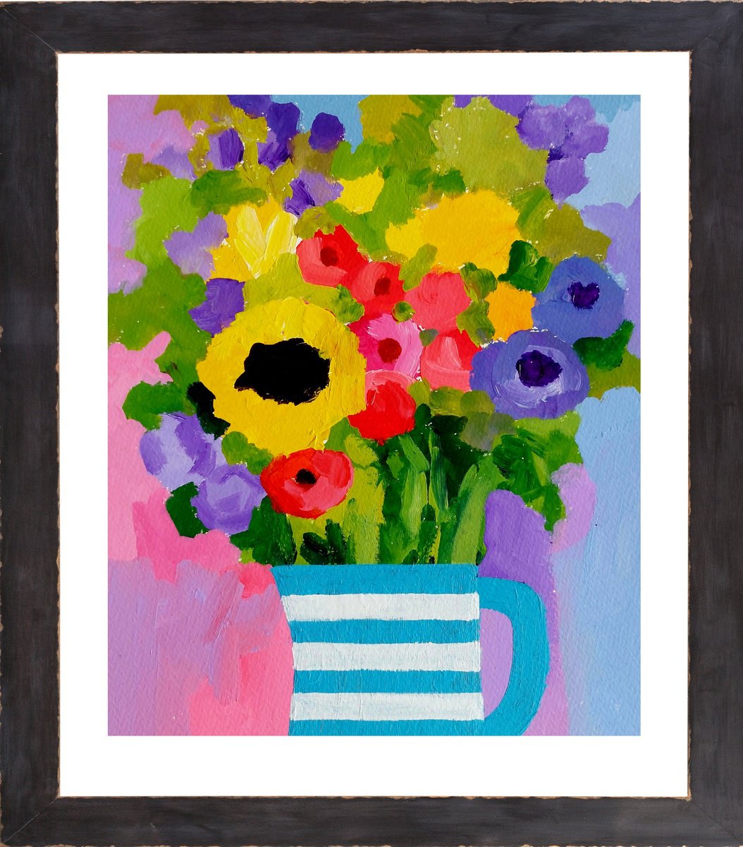 Impressionistic Botanical Acrylic Painting By Jan Rippingham, 13 X 15, Summer Floral Ii & Iii, Original Artwork