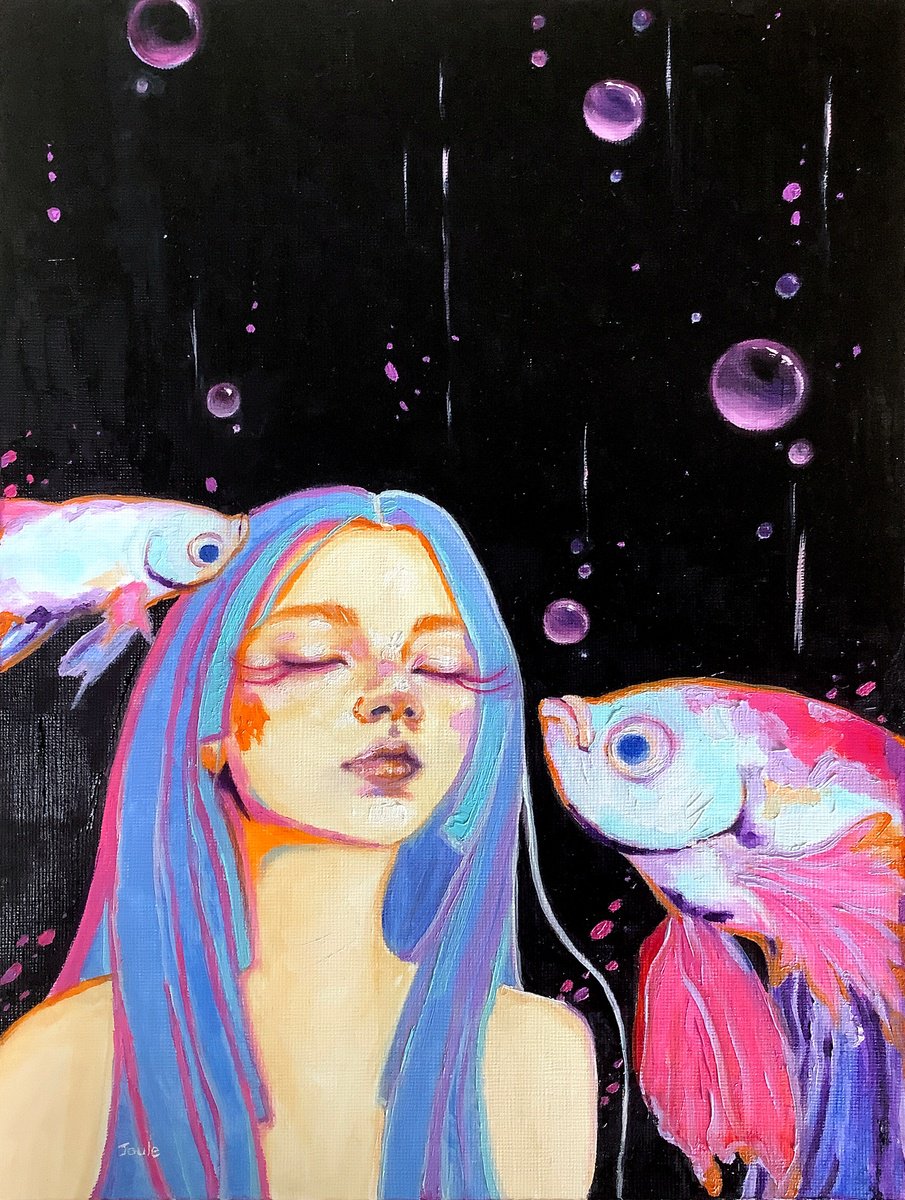 Surrealistic Portrait Oil Painting By Joule Kim, 9 X 12", Deep Harmony, Original Artwork