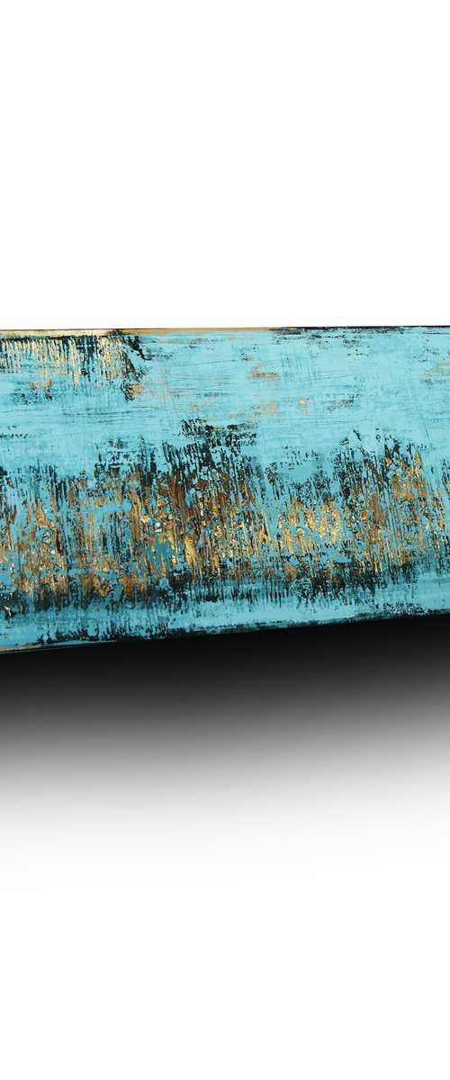 ORINOCO * 71" x 23.6" * ABSTRACT ACRYLIC PAINTING ON CANVAS * TURQUOISE * GOLD by Inez Froehlich