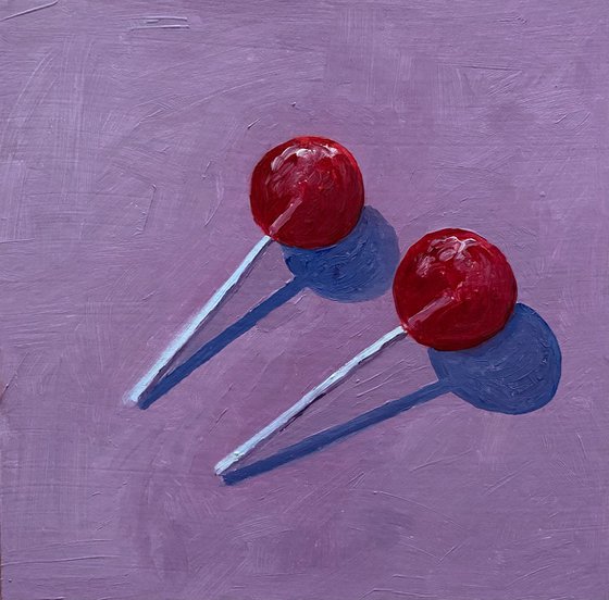 cherry lollipops — modern still life