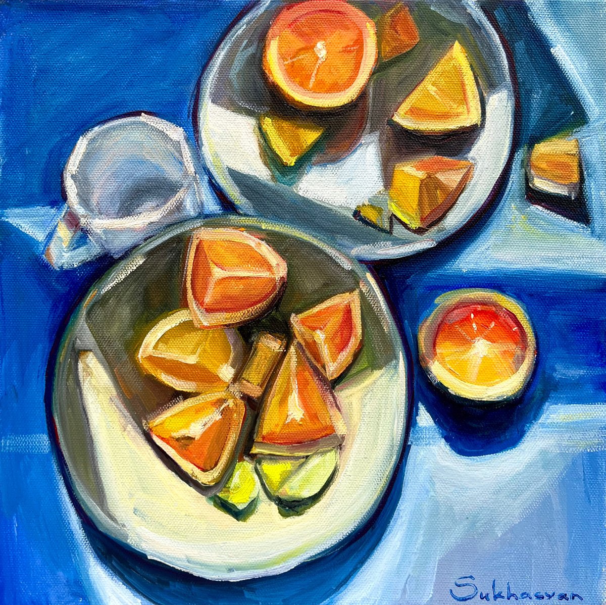 Impressionistic Still Life Oil Painting By Victoria Sukhasyan, 12 X 12", Still Life With Oranges, Original Artwork