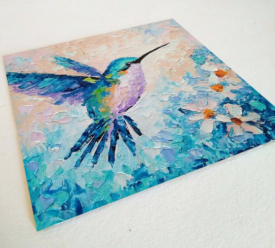 Hummingbird Painting Original Art Bird Artwork Mini Wall Art