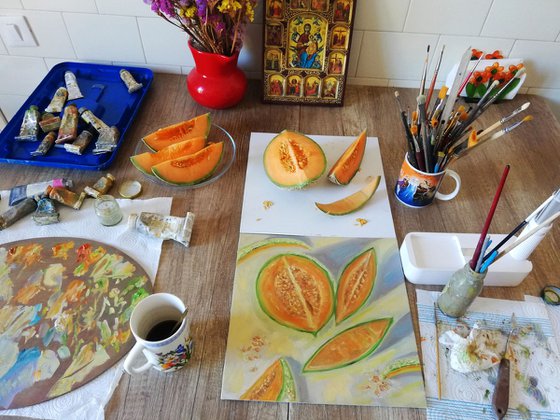 Tablescape with Melon Slices