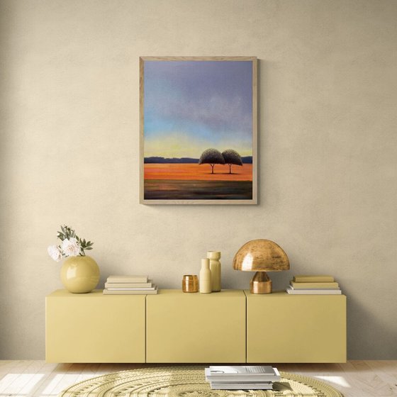 '2 Trees Solaris Afternoon' Large Surrealistic Landscape Painting