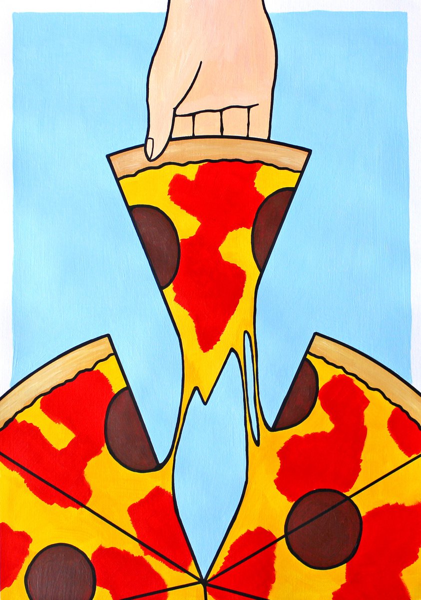 Pizza First Slice - Pop Art Painting On A3 Paper (Unframed) by Ian Viggars