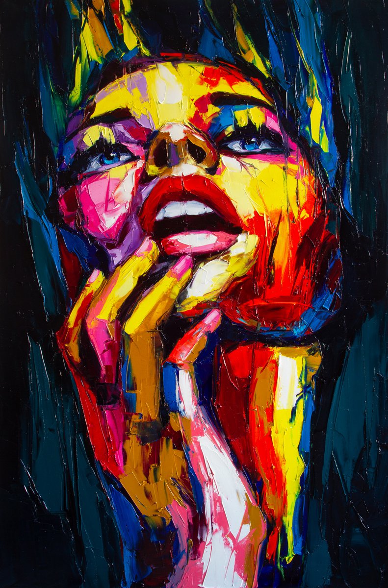 Expressive Portrait Oil Painting By Lana Frey, 31 X 47", Ignis Solutum, Original Artwork