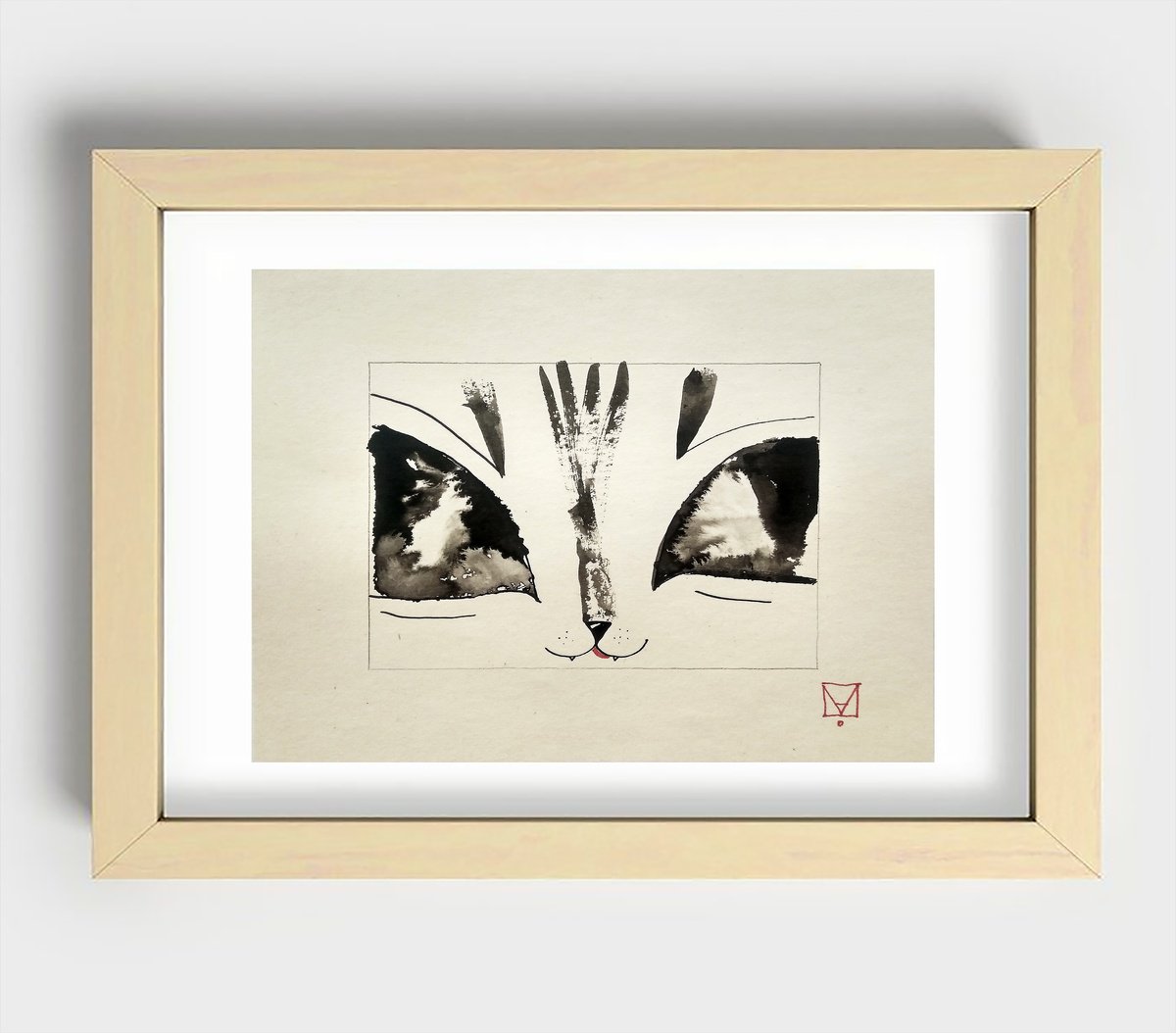 Graphic Animal Ink Drawing By Marya, 7 X 5", "Cat", Original Artwork