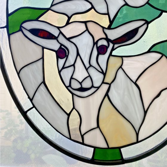 Stained Glass Lamb Window Panel