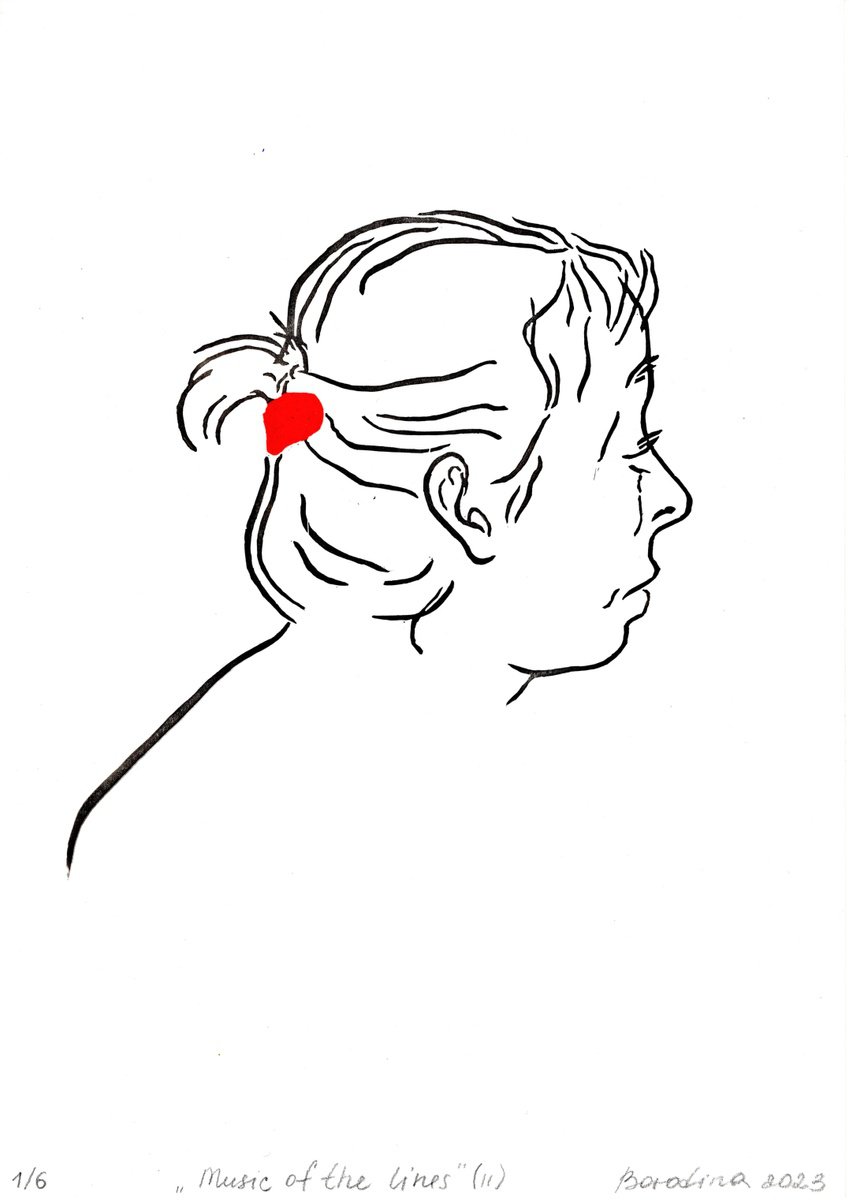 Portrait Linocut By Anastasia Borodina, 8 X 12, Music Of The Lines Ii - Handprinted, Original Artwork