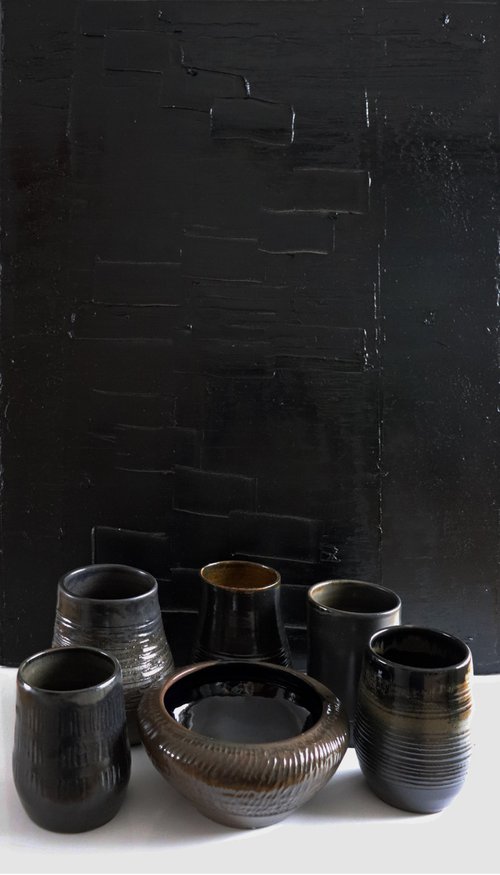 Pierre Soulages inspired vessels I-VI / abstract N°2769 by Koen Lybaert