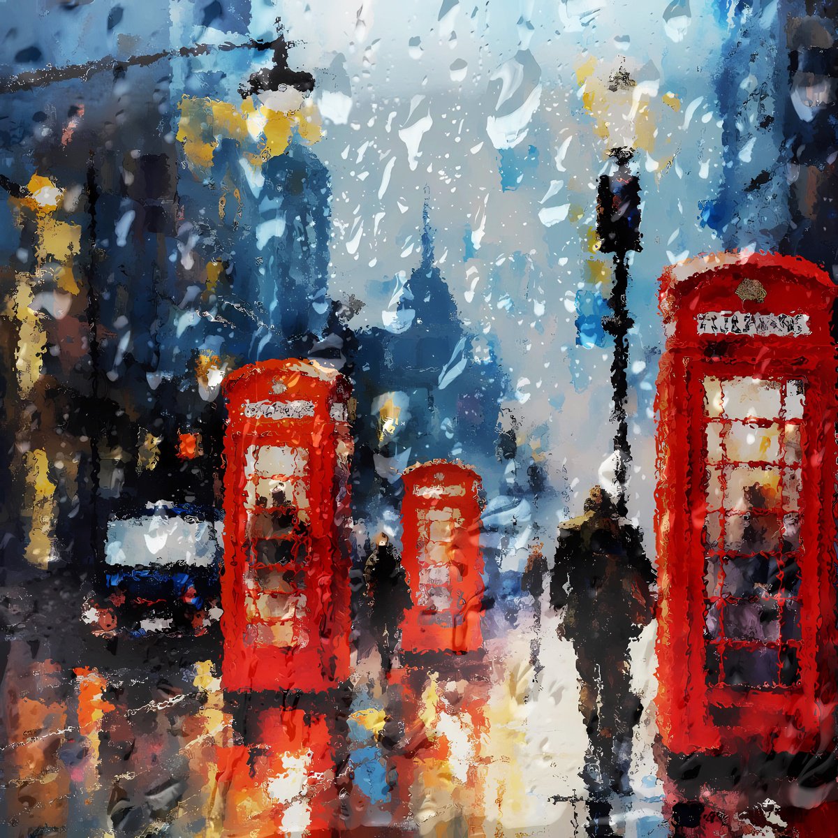 Rainy evening in London. Urban cityscene impressionistic landscape art. Large wall home de... by BAST