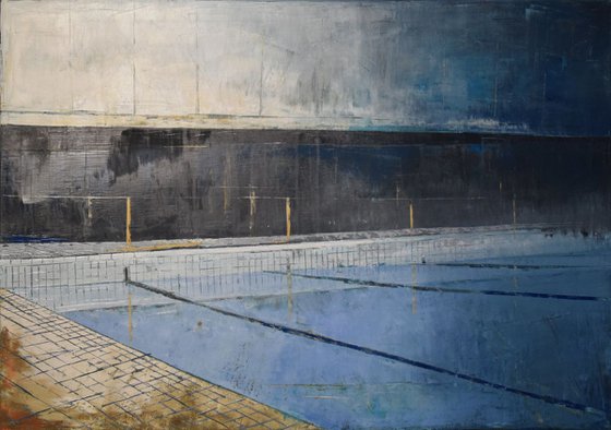Painting swimming pool, modern minimalist large canvas art 39.37/27.5 100/70cm. "Pool 96"