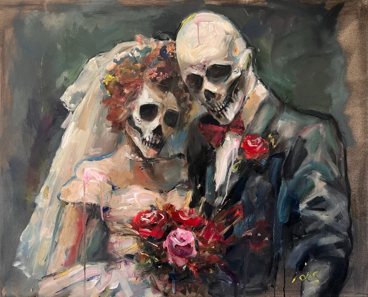 Expressive Portrait Oil Painting By Liubou Sas, 35 X 28", Together Forever, Original Artwork