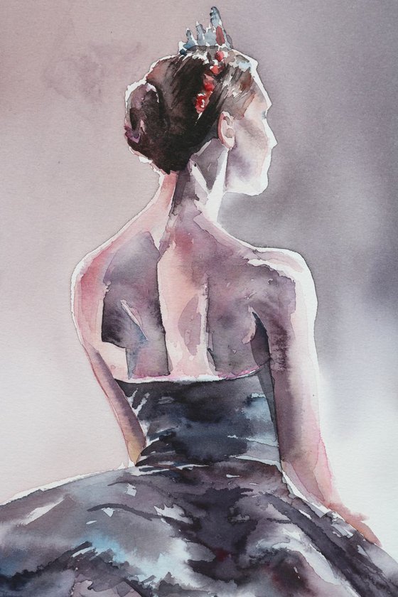 Ballerina's in watercolour "The Black Swan"