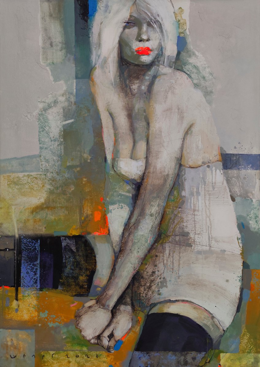 Expressive Oil Painting , Girl With An Accent By Victor Sheleg, 31 X 47, Artwork For Sale On Artfinder