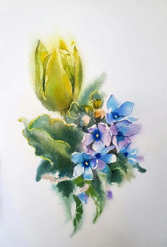 Triptych yellow flowers