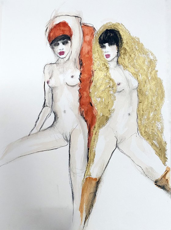 Homage to Egon Schiele – Two nudes – SOLD!! 🔴