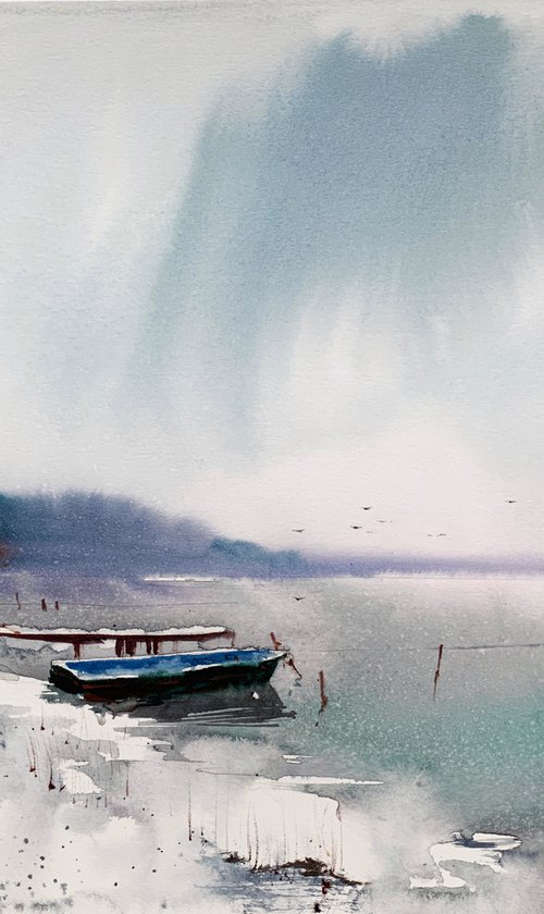 Boat on Lake Narach, Belarus by Eugenia Gorbacheva
