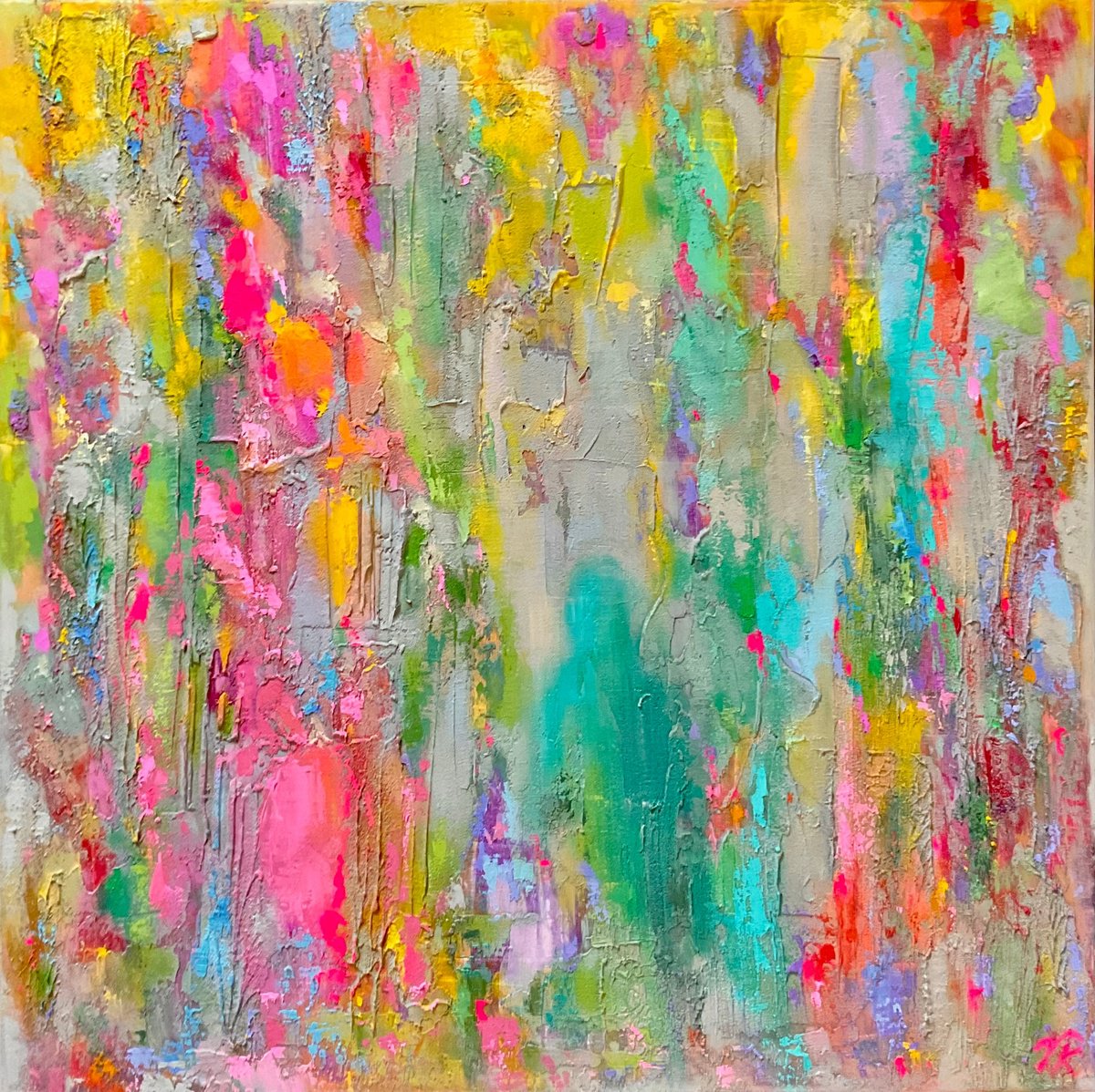 Organic Abstract Oil Painting By Vera Klimova, 35 X 35", Walk, Original Artwork