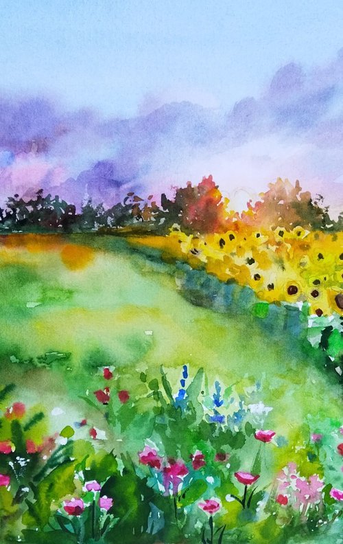 Landscape with sunflowers by Ann Krasikova
