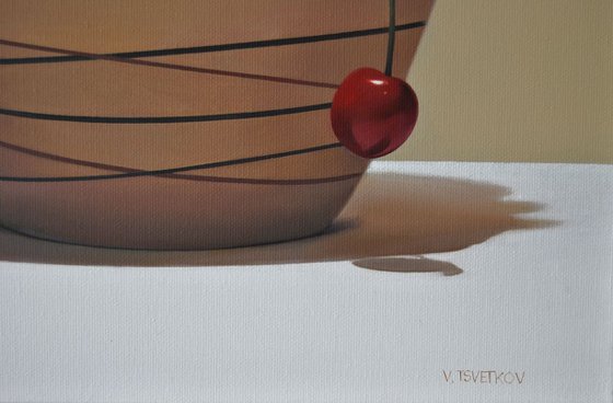 Still life with cherries 2 , Original oil on canvas painting
