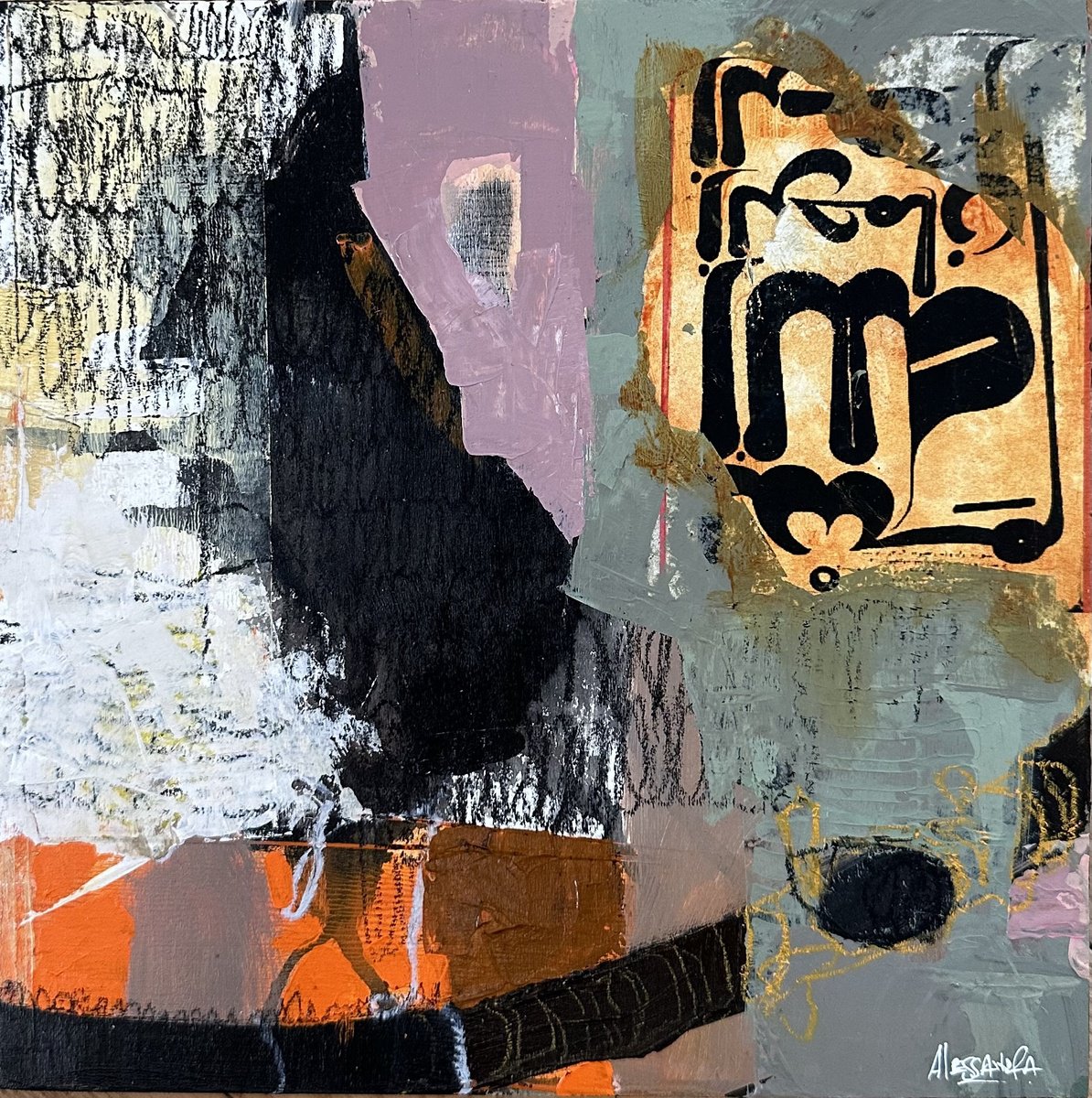 Typographic Abstract Painting By Alessandra, 10 X 10, Untitled, Original Artwork