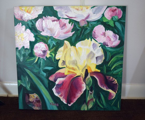 Iris with Pink Peonies