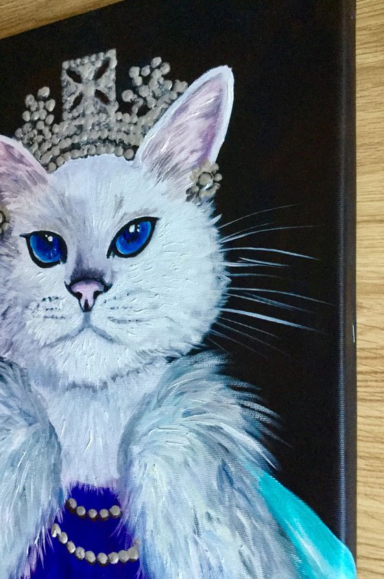 Cat La Queen FELINE ART. Painting  for cat lovers.